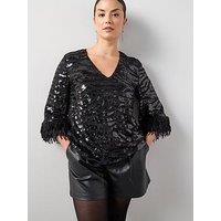 The Very Collection Curve Deep V A Line Sequin Tunic - Black