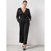 The Very Collection Curve Fringe Sequin Jumpsuit - Black