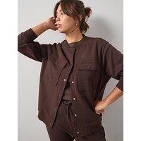 V By Very Curve Button Through Stretch Co-Ord Jacket - Brown