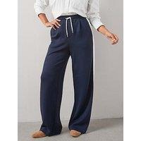 V By Very Curve Lace Trim Side Stripe Wide Leg Trouser - Navy