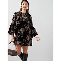 The Very Collection Curve Devore Ruffle Sleeve Smock Dress - Print