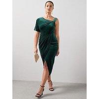 The Very Collection Curve Off Shoulder Velvet Midi Dress - Dark Green