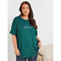Yours Curve Long Live Weekend Sleep Tee - Green