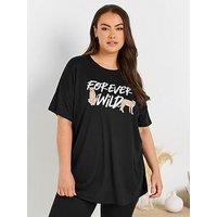 Yours Curve Forever Wild Sleep T-Shirt - Black