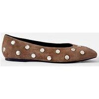Mint Velvet Coco Suede Studded Leather Flat Shoes - Brown