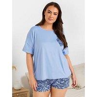 Yours Curve Wild Night In Crop Shorts Pj Set - Blue