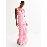 New Look Asymmetric Ruffle Trim Midi Dress - Pink