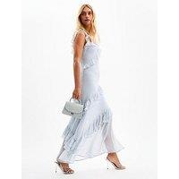 New Look Asymmetric Ruffle Trim Chiffon Midi Dress - Light Blue