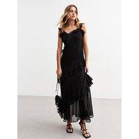 New Look Asymmetric Ruffle Trim Midi Dress - Black