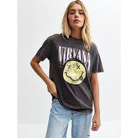 New Look Acid Wash Nirvana Print Oversized T-Shirt