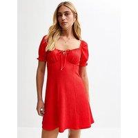 New Look Crinkle Texture Milkmaid Mini Dress - Red