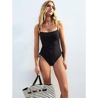 New Look Black Wave Textured Ruched Side Swimsuit