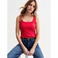 New Look Red Ribbed Square Neck Vest Top