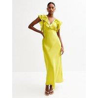 New Look Satin Ruffled Midi Dress - Green