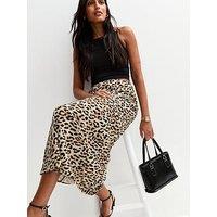 New Look Leopard Print Midi Skirt - Brown