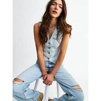New Look Denim Buttoned Waistcoat - Light Blue