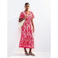 New Look Tile Print Drawstring Midi Shirt Dress - Pink