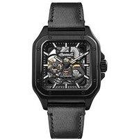 Ingersoll Gents Automatic Watch, Black Dial Square Stainless Steel Case And Black Leather Strap