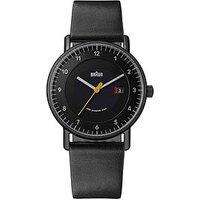 Braun Solar Quartz Watch With Black Dial Ip Black Stainless Steel Case Black Leather Strap