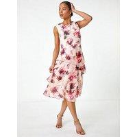 Roman Petite Floral Overlay Dress - Red