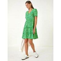 Roman Floral Short Tea Dress - Green