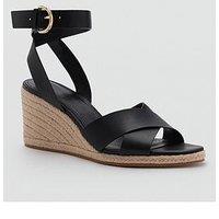 Mango Wedge Sandal With Crisscross Straps - Black