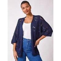 Roman Pointelle Heart Knit Cardigan - Navy