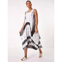 Roman Abstract Print Bubble Midi Dress - White