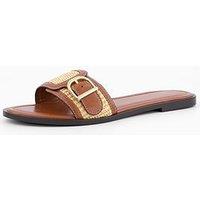 Mango Raffia Leather-Blend Sandals With Buckle - Brown