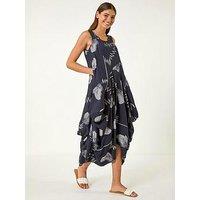 Roman Abstract Bubble Hem Midi Dress - Navy