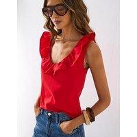 Mango Cotton Top With Ruffles - Red