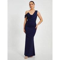 Quiz Petite Navy Asymmetric Maxi Dress