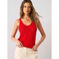 Mango Openwork Details Knit Top - Red