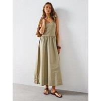Mango Flared Dress In Combined Fabric - Khaki