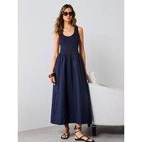 Mango Flared Dress In Combined Fabric - Navy