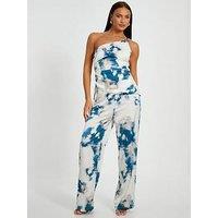 Quiz Blue Satin Marble Print Trousers