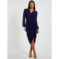 Quiz Navy Front Wrap Ruched Midi Dress