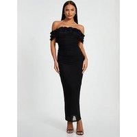 Quiz Black Mesh Bardot Midaxi Dress