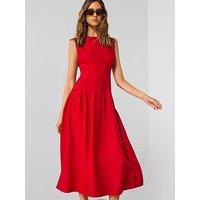 Mango Straight Panel Dress With Darts - Red