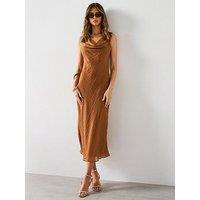 Mango Draped Neck Lyocell Dress - Brown