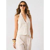 Mango Linen Suit Waistcoat - Brown