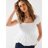 Mango Short Sleeve Ruffle Top - White