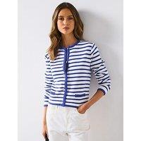 Mango Stripped Knit Cardigan - Blue/White