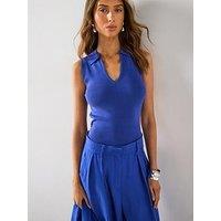 Mango Polo-Neck Knitted Top - Blue