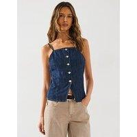 Mango Buttoned Denim Top - Blue