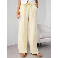Mango Straight Linen Pants With Bow - Yellow