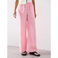 Mango Straight Linen Pants With Bow - Pink