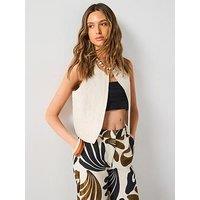 Mango Embroidered Linen Vest - Cream