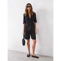 Mango Linen Blend Suit Blazer With Belt - Black