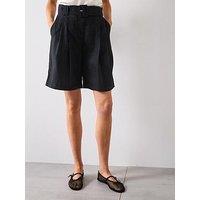 Mango Belt Linen-Blend Bermuda Shorts - Black
